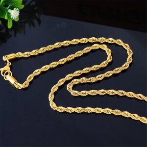 ⭐ Stunning 22" Diamond Cut Rope Necklace 4mm Wide 18K Gold ⭐